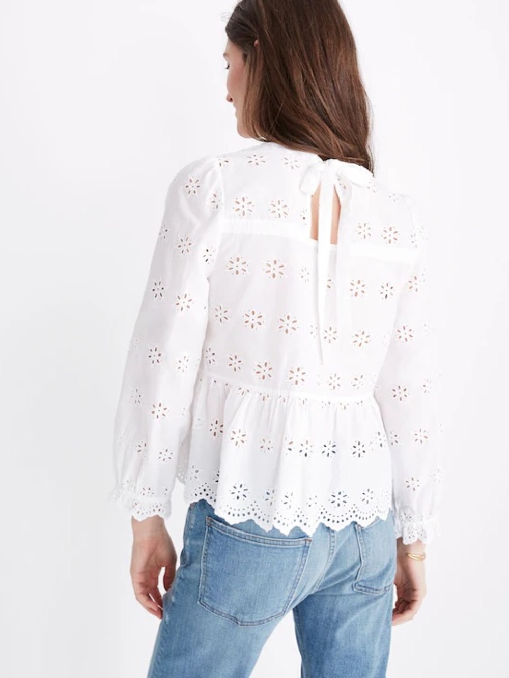 Madewell White Eyelet keyhole Peplum Top - Picture 2 of 9